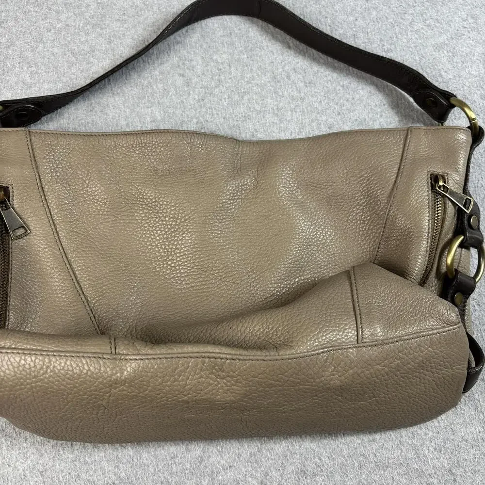 Sundance Leather Purse Women Large Taupe Slouchy Hobo Bag Zip Pockets Italy READ